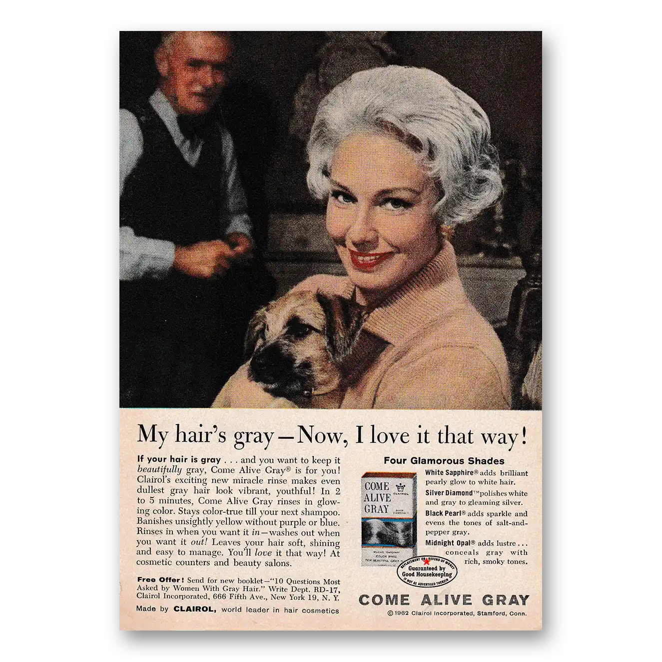 1962 Clairol Come Alive Gray My Hairs Gray Dog Vintage Magazine Print Ad