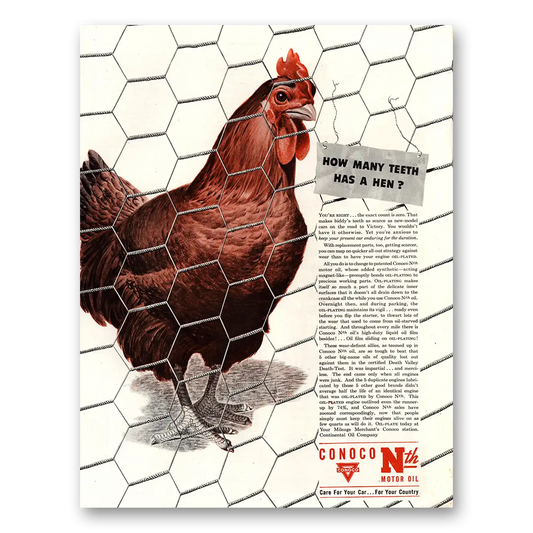 1962 Conoco How Many Teeth Has a Hen Vintage Magazine Print Ad