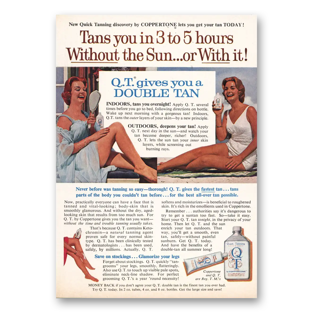 1962 Coppertone Tans You in 3 to 5 Hours Vintage Magazine Print Ad