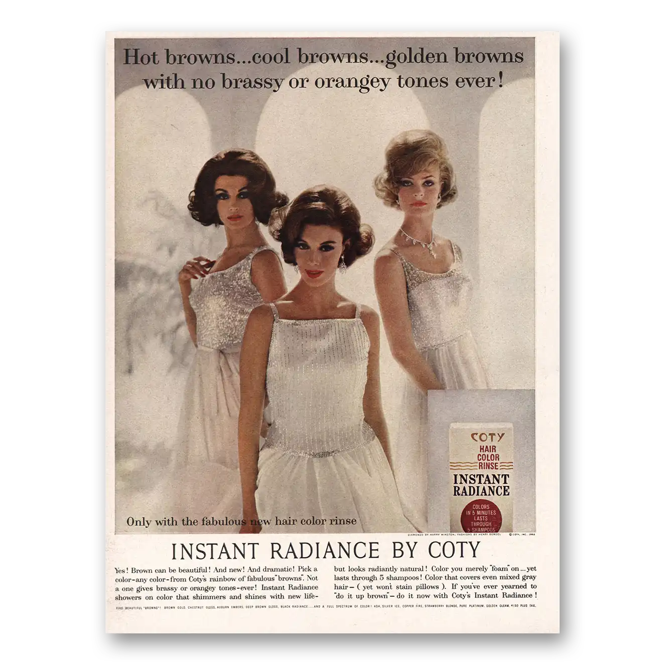 1962 Coty Cosmetics Hot Browns Cool Browns Golden Browns Vintage Magazine Print Ad