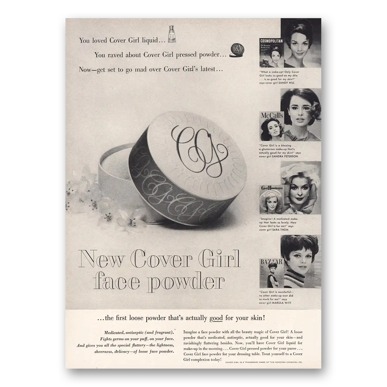 1962 Cover Girl Make Up Face Powder You Loved Cover Girl Liquid Vintage Magazine Print Ad