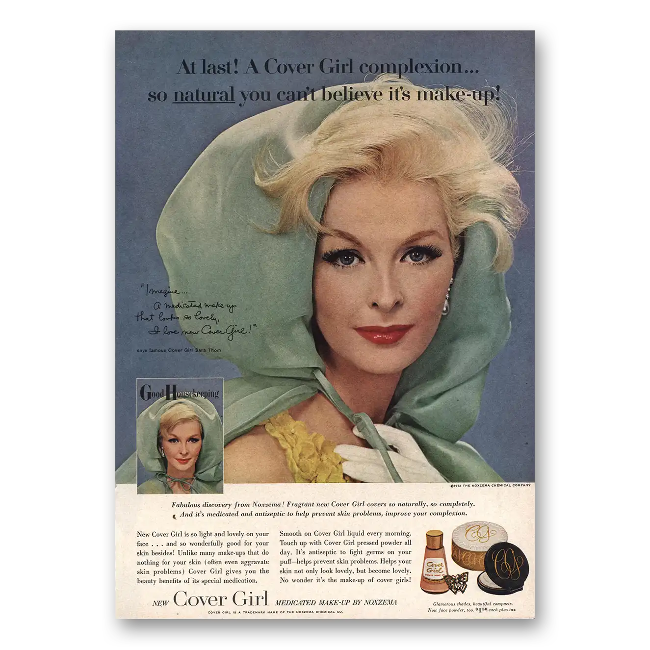 1962 Cover Girl Make Up Cosmetics Sara Thom Vintage Magazine Print Ad