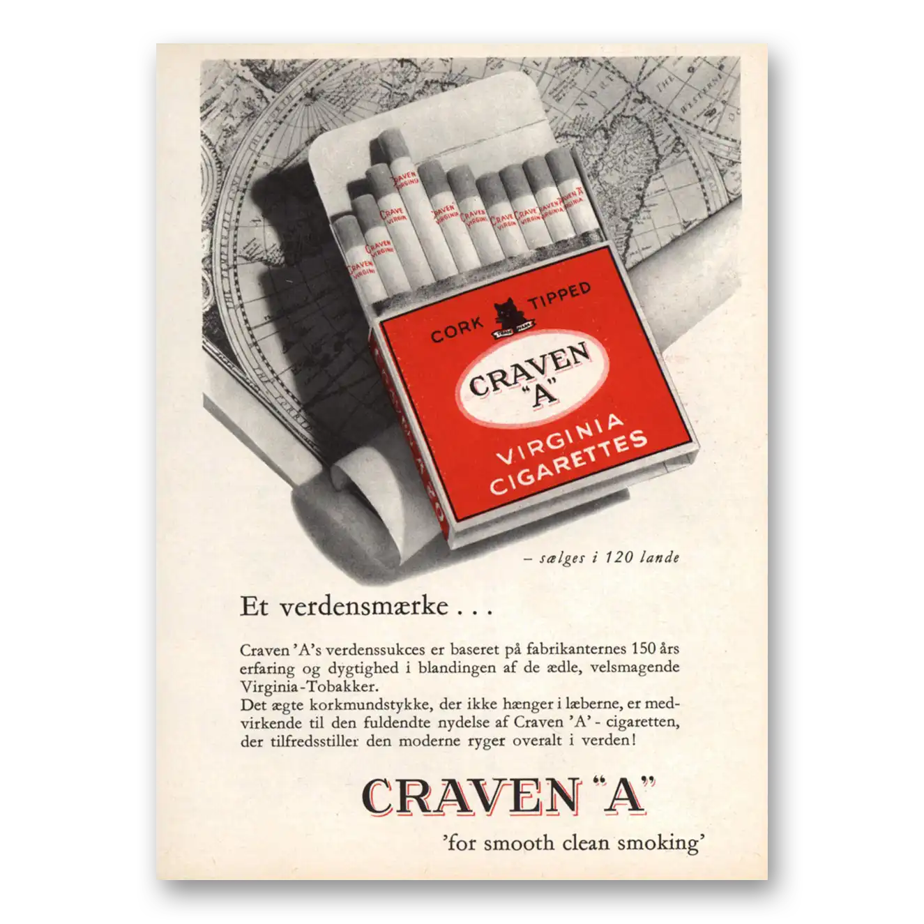 1962 Craven A Cigarettes Et Verdensmaerke Dutch Vintage Magazine Print Ad