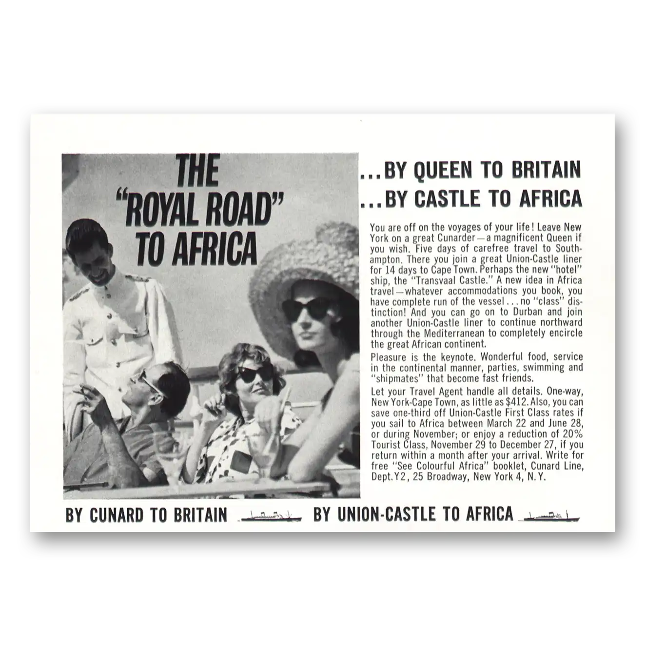 1962 Union Castle Line Royal Road to Africa Vintage Magazine Print Ad