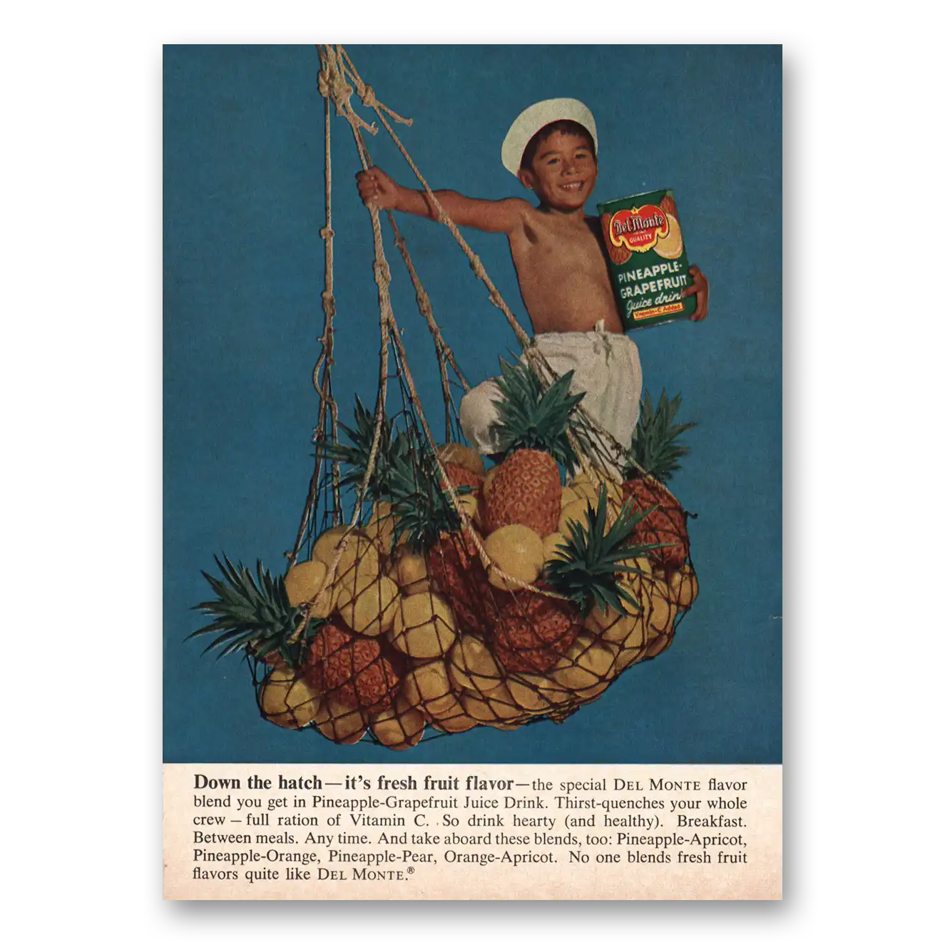 1962 Del Monte Pineapple Juice Down the Hatch Vintage Magazine Print Ad