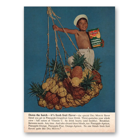 1962 Del Monte Pineapple Juice Down the Hatch Vintage Magazine Print Ad