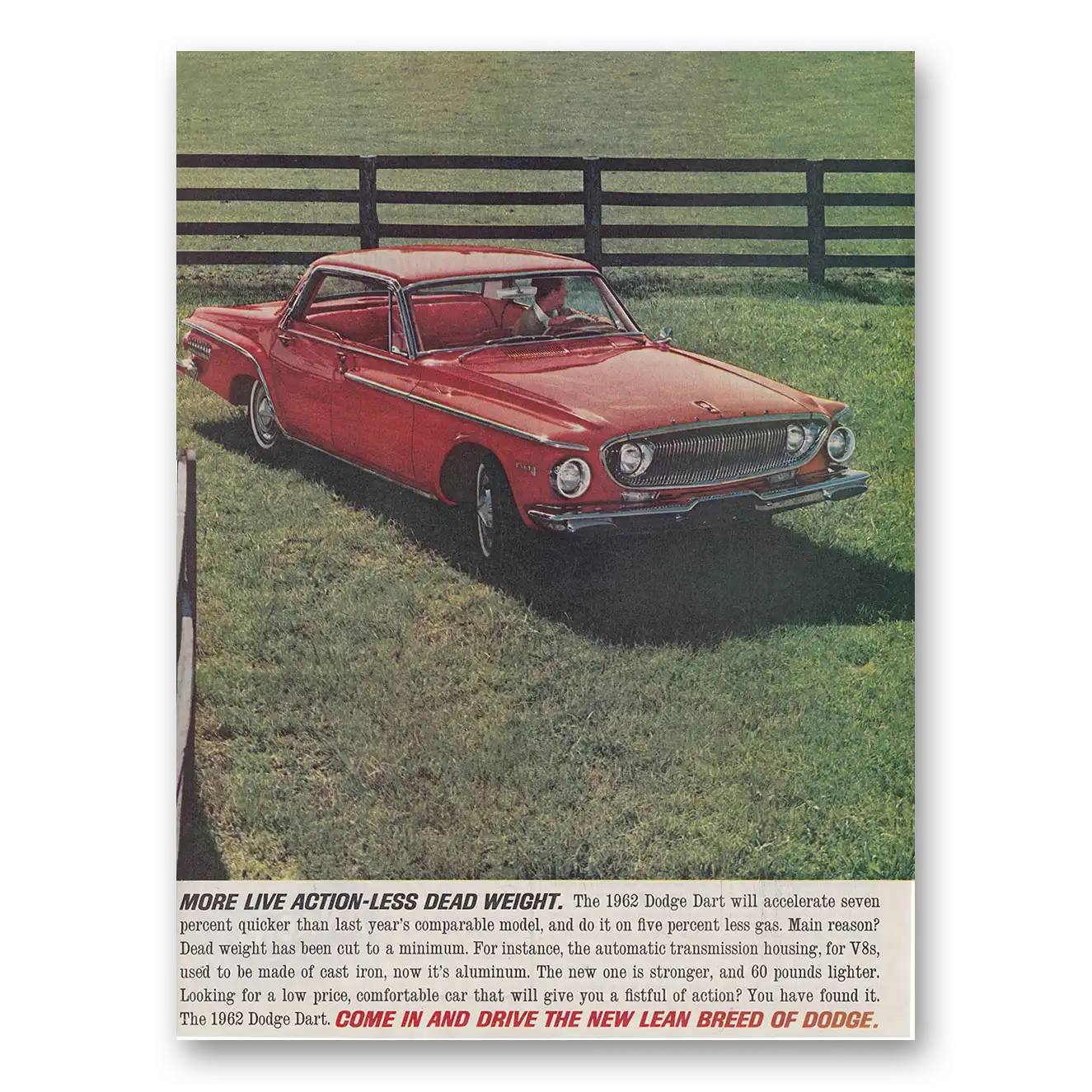 1962 Dodge Dart More Live Action Less Dead Weight Vintage Magazine Print Ad