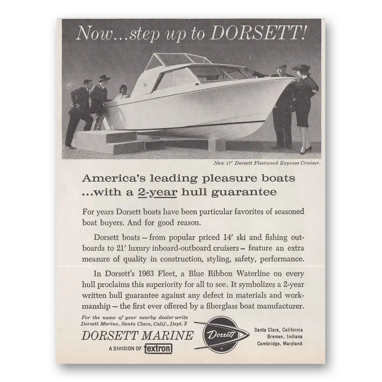 1962 Dorsett Marine Pleasure Boats Vintage Magazine Print Ad