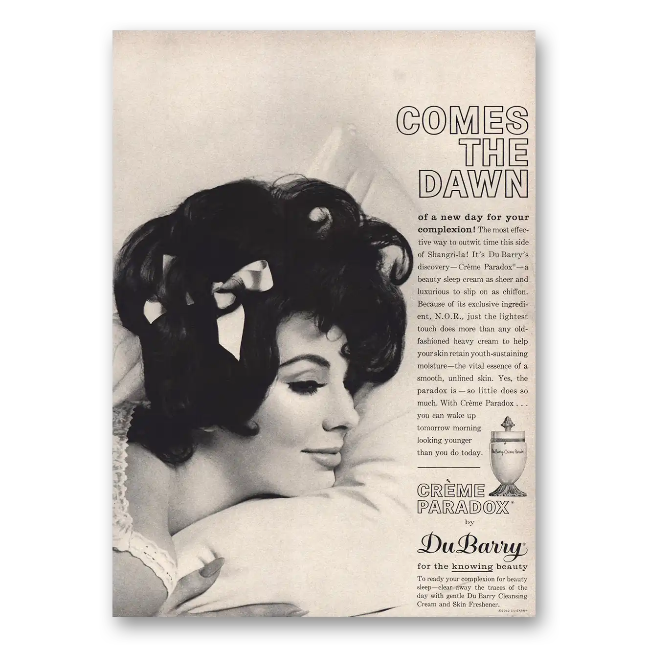 1962 DuBarry Beauty Creme Paradox Comes the Dawn Vintage Magazine Print Ad