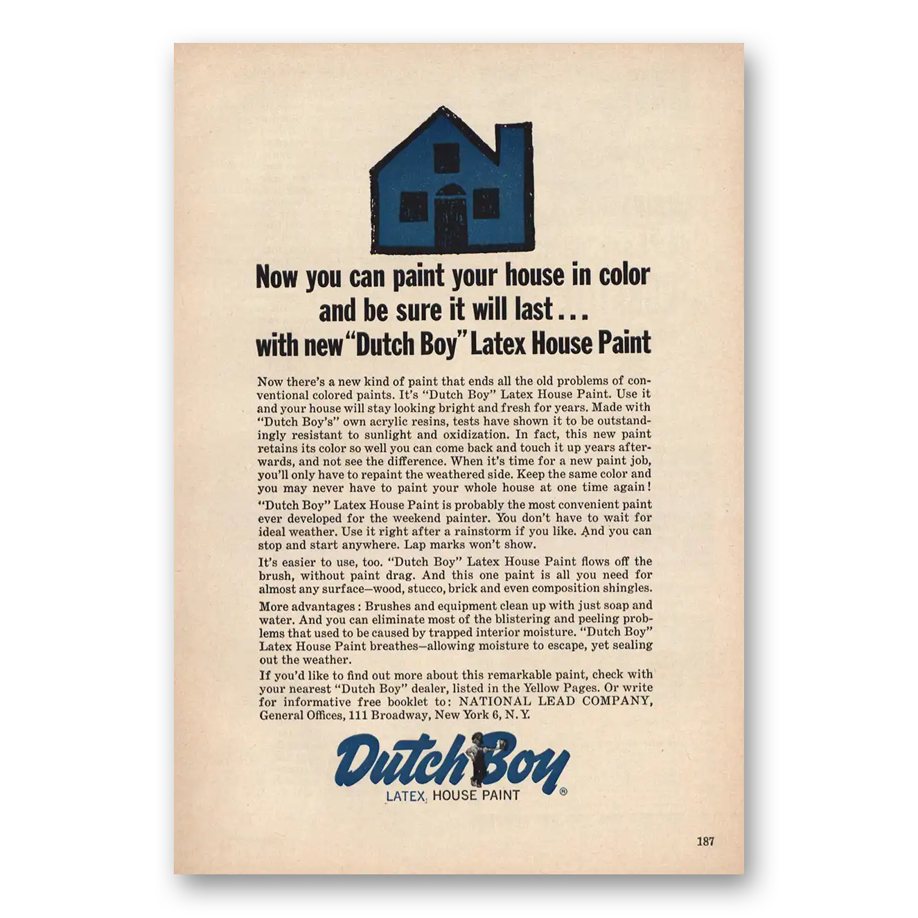 1962 Dutch Boy Paint Paint Your House In Color Vintage Magazine Print Ad