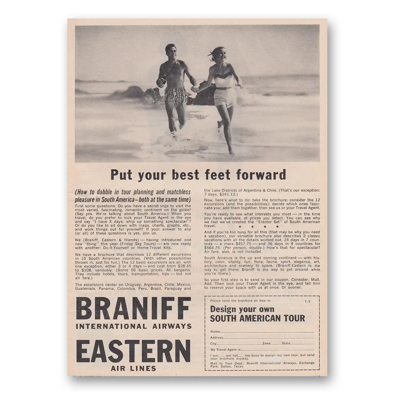 1962 Eastern Airlines Best Feet Forward Vintage Magazine Print Ad