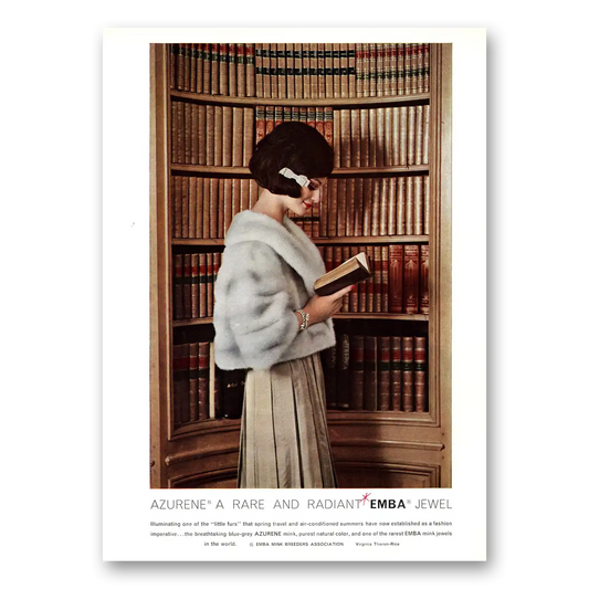 1962 Emba Mink Azurene Rare and Radiant Books Vintage Magazine Print Ad