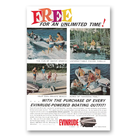 1962 Evinrude Water Sports Fishing Vintage Magazine Print Ad