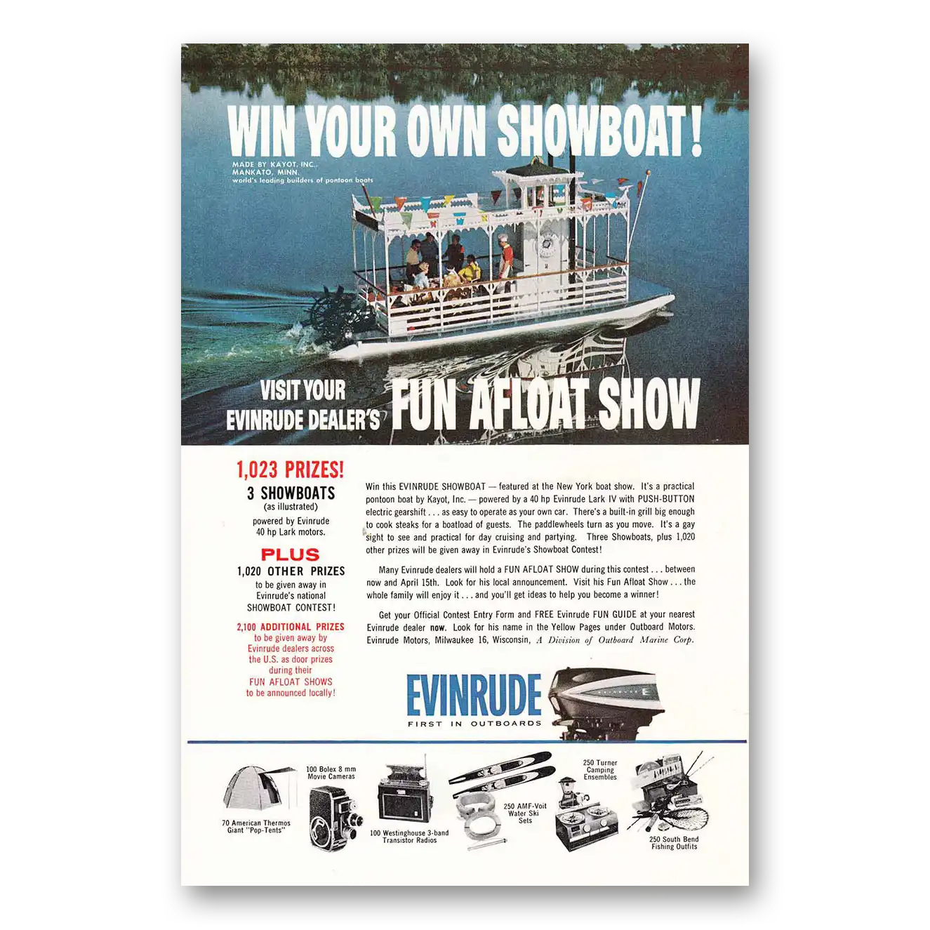 1962 Evinrude Win Your Own Showboat Fun Afloat Show Vintage Magazine Print Ad