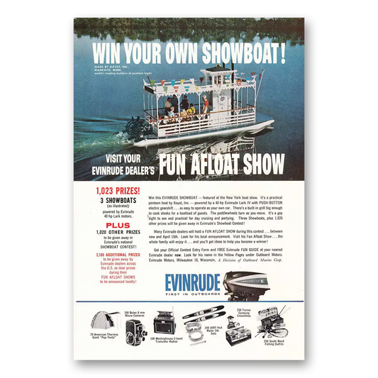 1962 Evinrude Win Your Own Showboat Fun Afloat Show Vintage Magazine Print Ad