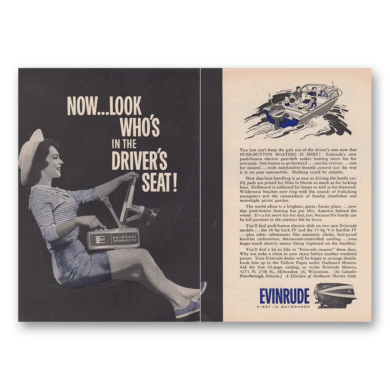 1962 Evinrude Look Who's In the Drivers Seat Vintage Magazine Print Ad