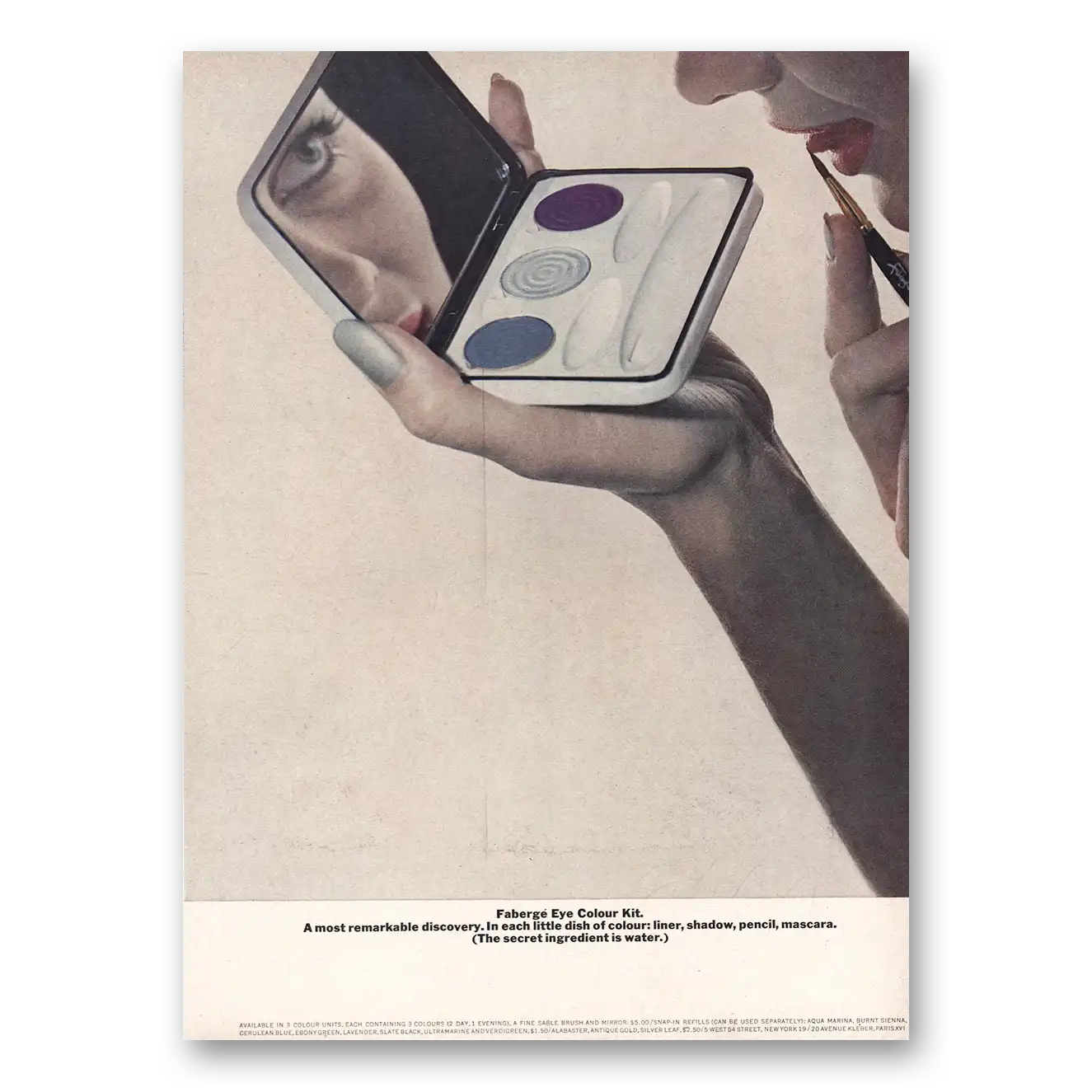 1962 Faberge Eye Colour Kit Little Dish of Colour Vintage Magazine Print Ad