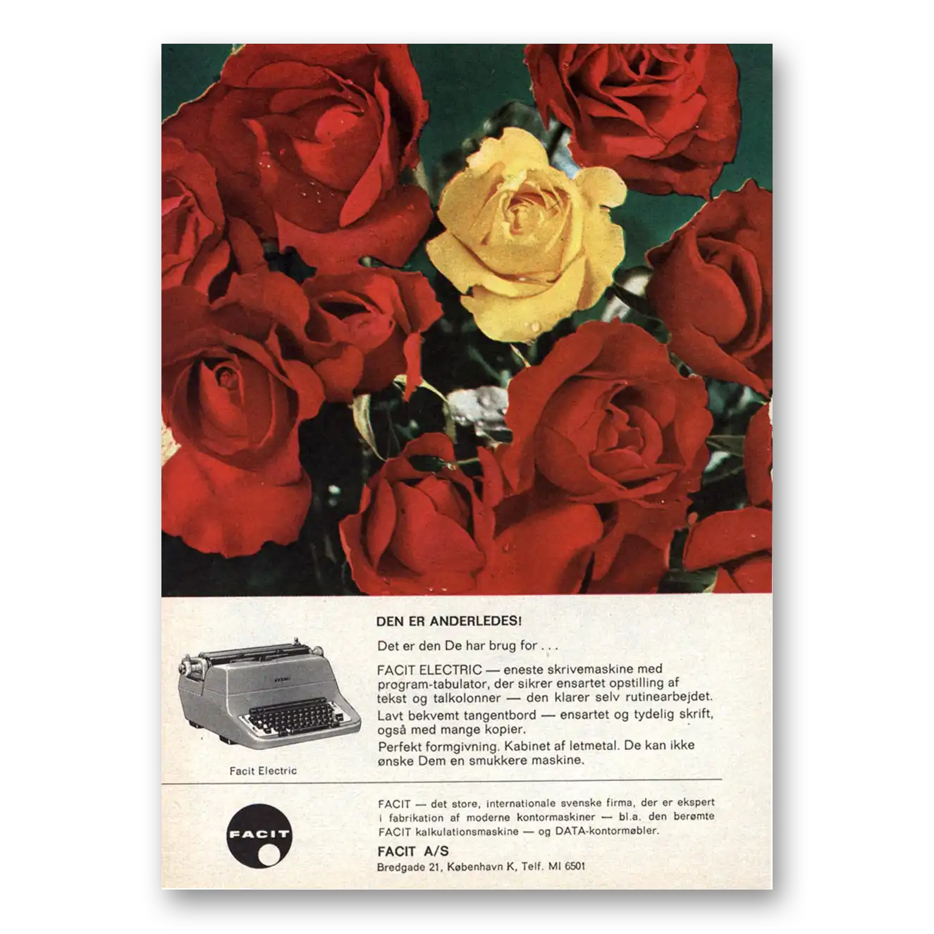 1962 Facit Typewriter Anderledes Dutch Vintage Magazine Print Ad