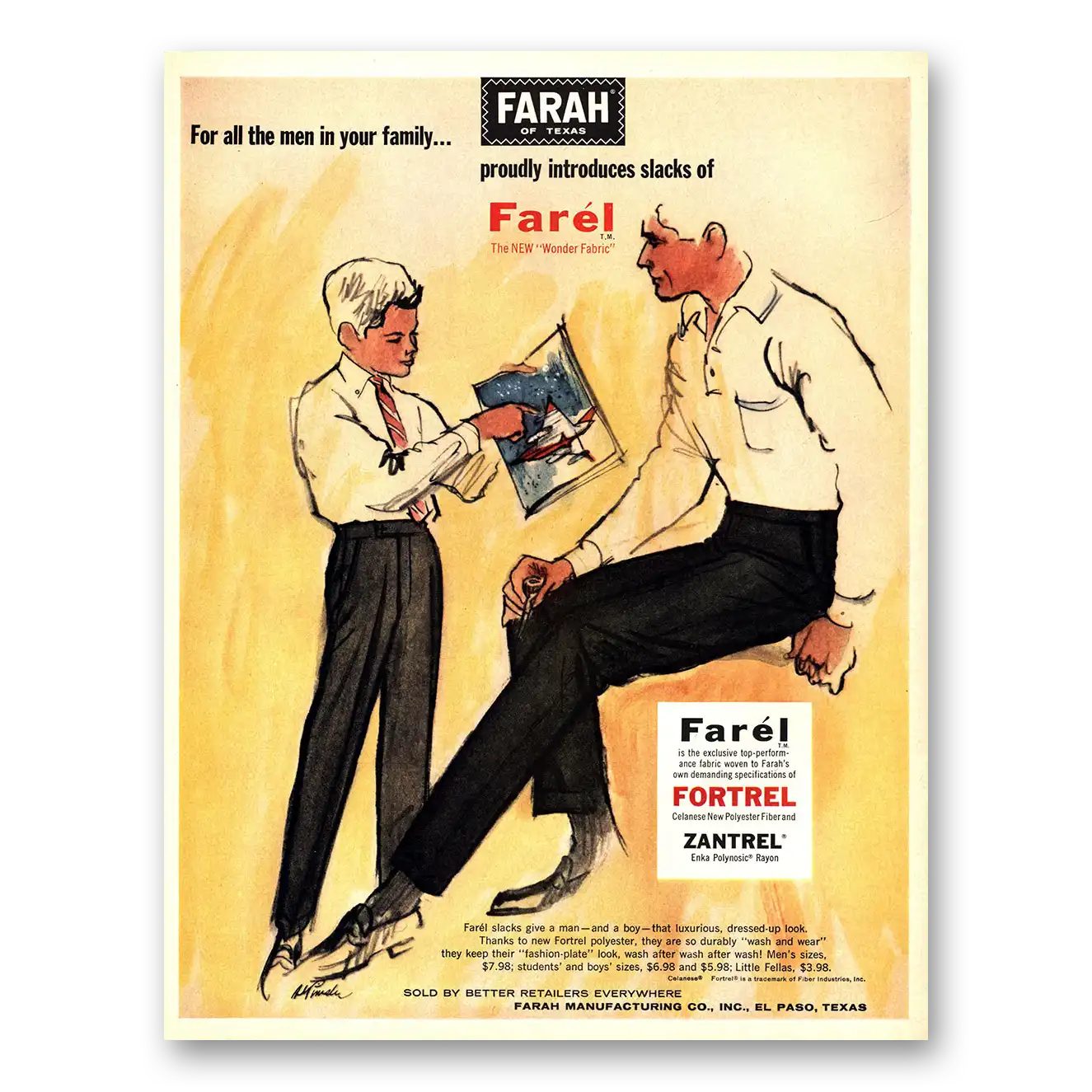 1962 Farah Slacks For All the Men In Your Family Vintage Magazine Print Ad