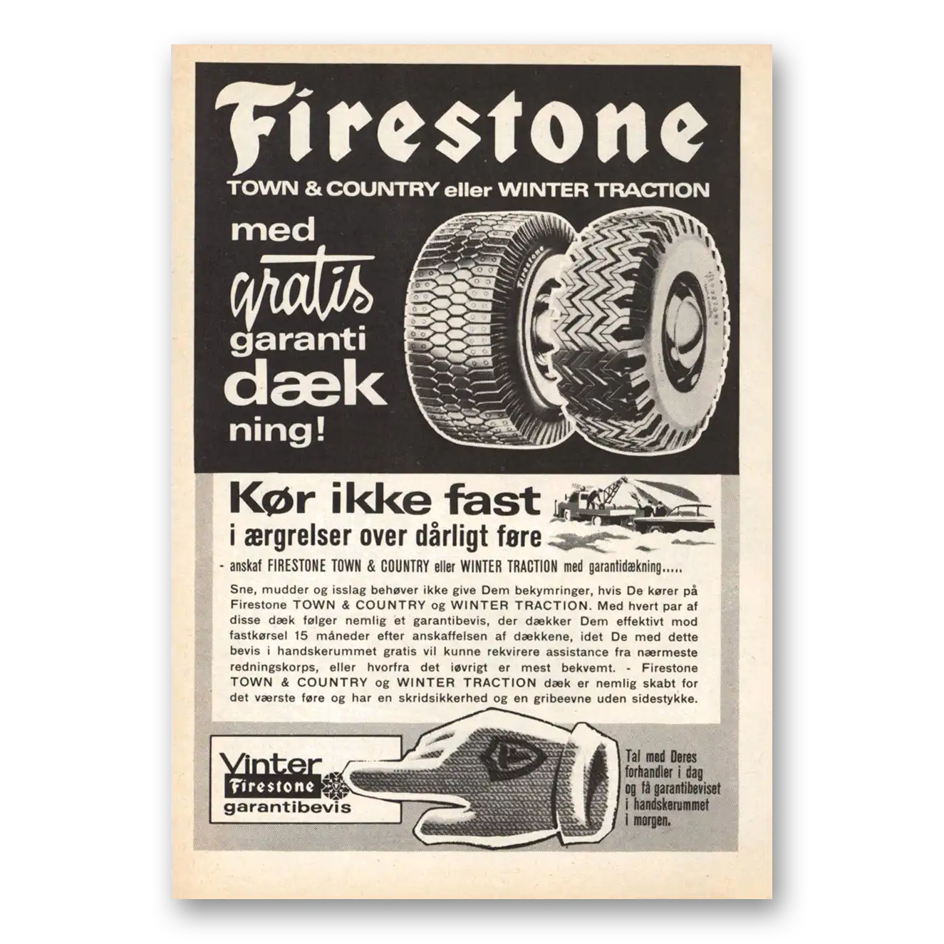 1962 Firestone Tires Gratis Garanti Dutch Vintage Magazine Print Ad