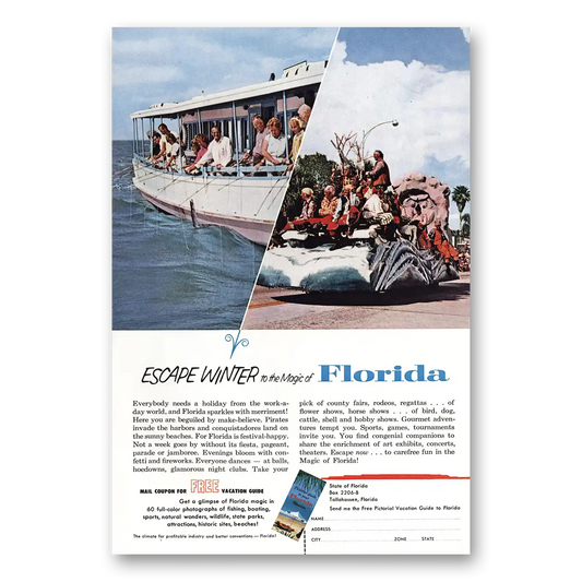 1962 Florida Escape Winter to the Magic of Florida Vintage Magazine Print Ad