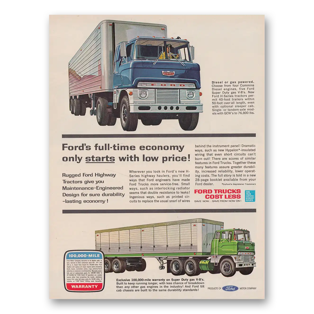 1962 Ford Trucks Full Time Economy Highway Tractors Vintage Magazine Print Ad