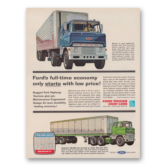 1962 Ford Trucks Full Time Economy Highway Tractors Vintage Magazine Print Ad