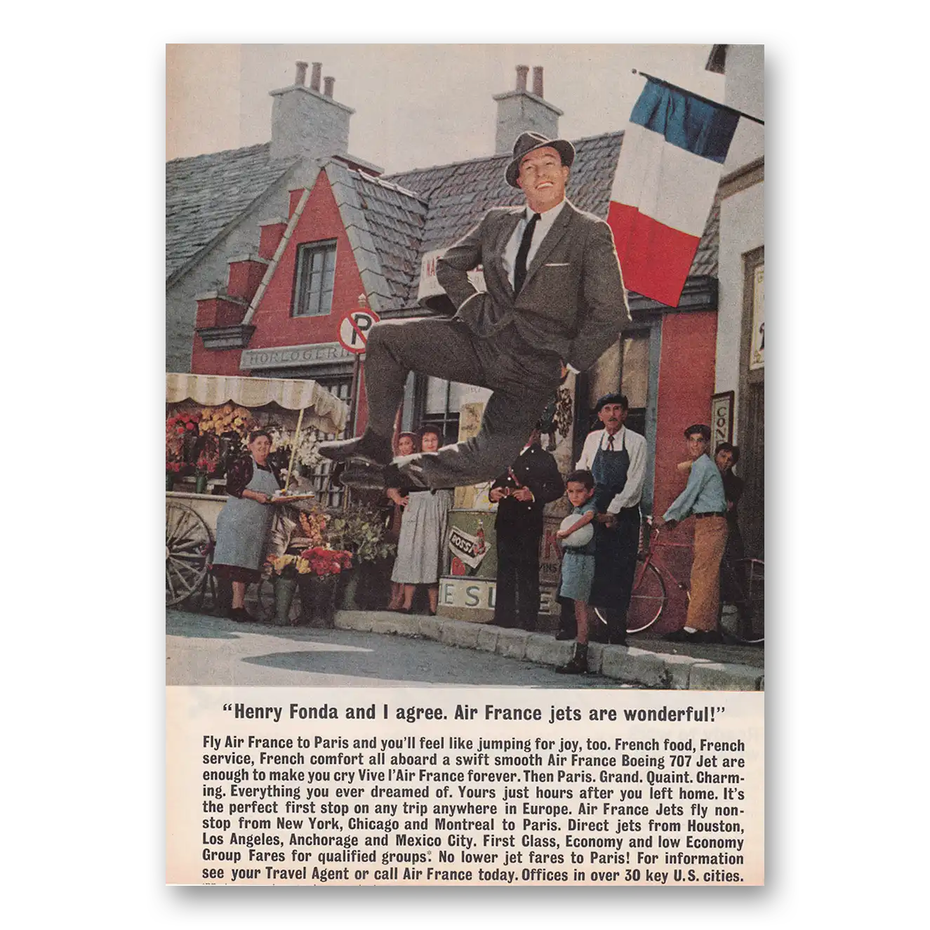 1962 Air France Henry Fonda and I Agree Vintage Magazine Print Ad