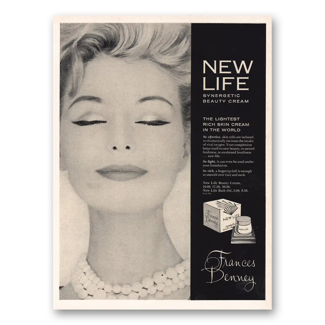 1962 Frances Denney New Life Synergetic Beauty Cream Vintage Magazine Print Ad