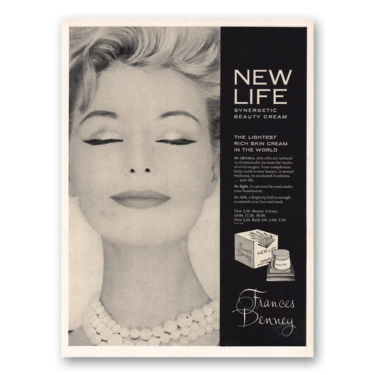 1962 Frances Denney New Life Synergetic Beauty Cream Vintage Magazine Print Ad