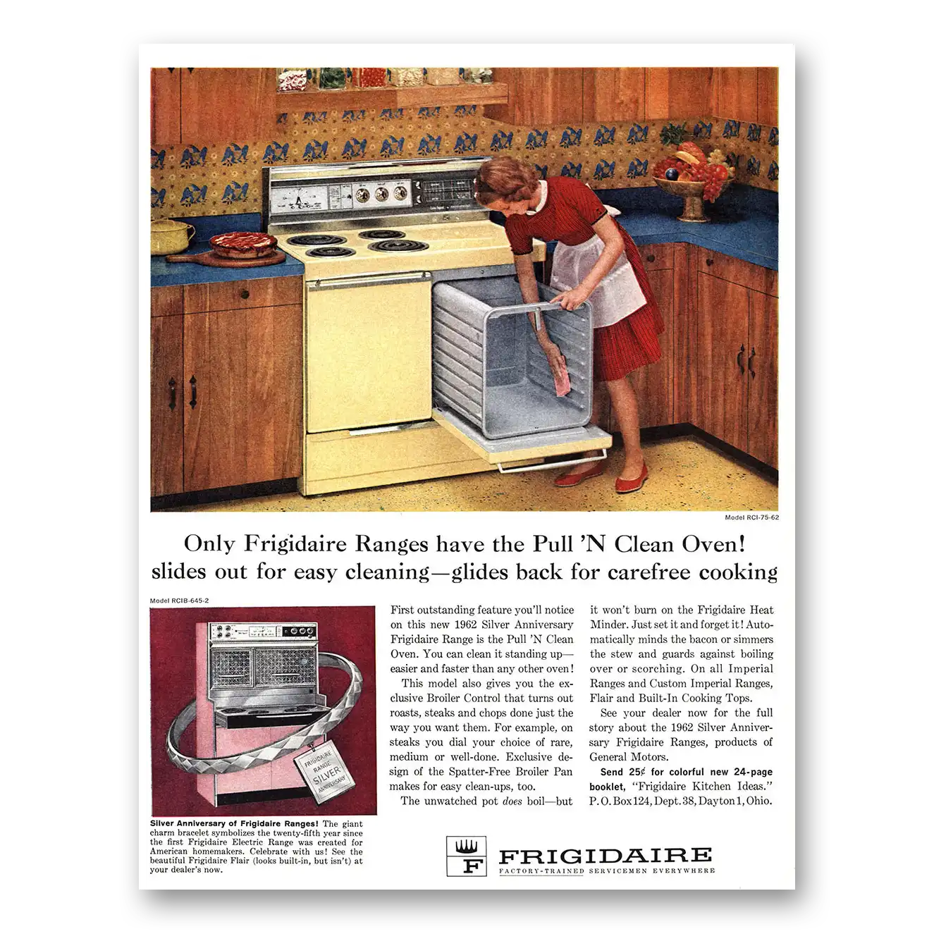 1962 Frigidaire Oven Range Pull n Clean Oven Vintage Magazine Print Ad