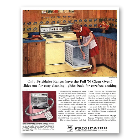 1962 Frigidaire Oven Range Pull n Clean Oven Vintage Magazine Print Ad