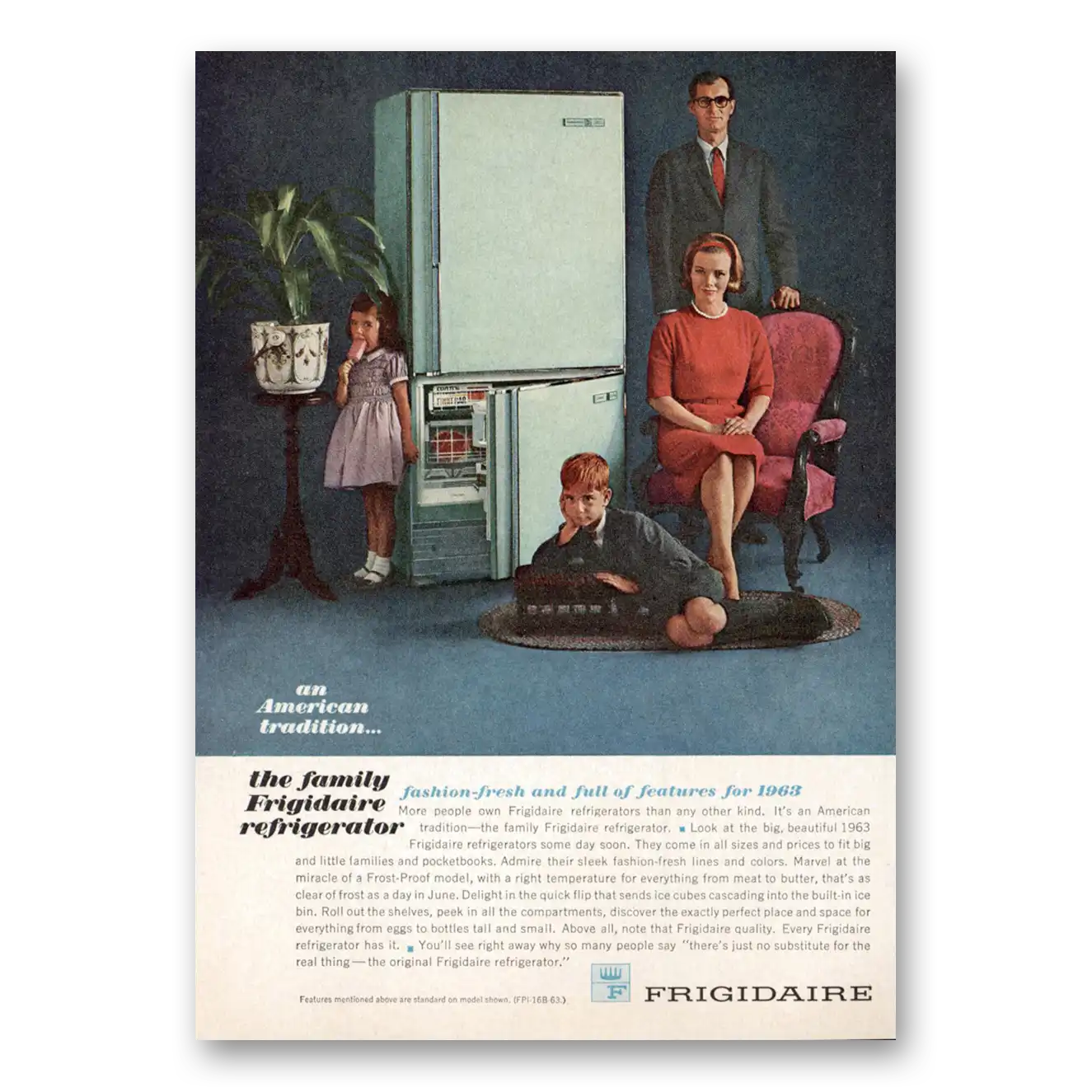 1962 Frigidaire Refrigerator Fashion Fresh and Full of Features Vintage Magazine Print Ad