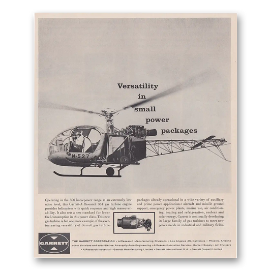 1962 Garrett AiResearch Versatility In Small Power Packages Vintage Magazine Print Ad