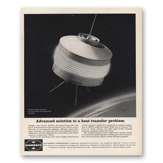 1962 Garrett AiResearch Advanced Solution to a Heat Transfer Problem Vintage Magazine Print Ad