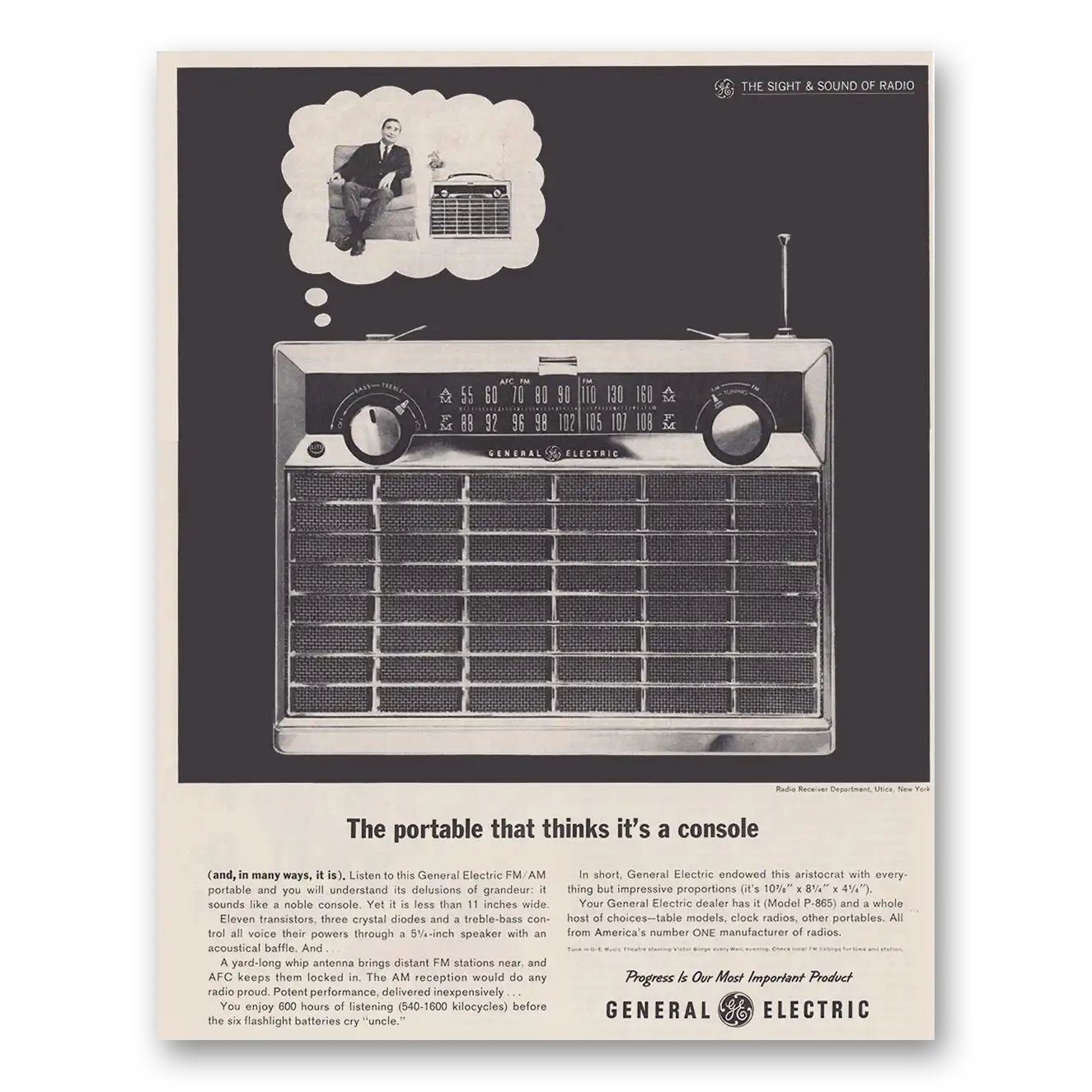 1962 General Electric Radio Portable That Thinks Its a Console Vintage Magazine Print Ad