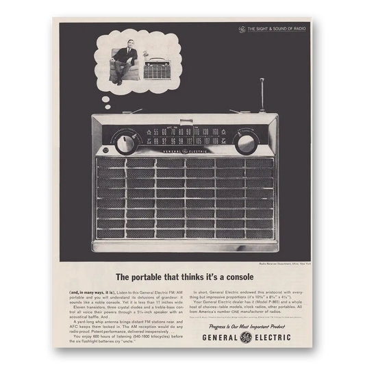 1962 General Electric Radio Portable That Thinks Its a Console Vintage Magazine Print Ad