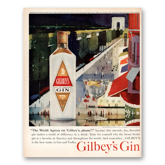 1962 Gilbeys Gin Champs Elysees Paris Vintage Magazine Print Ad