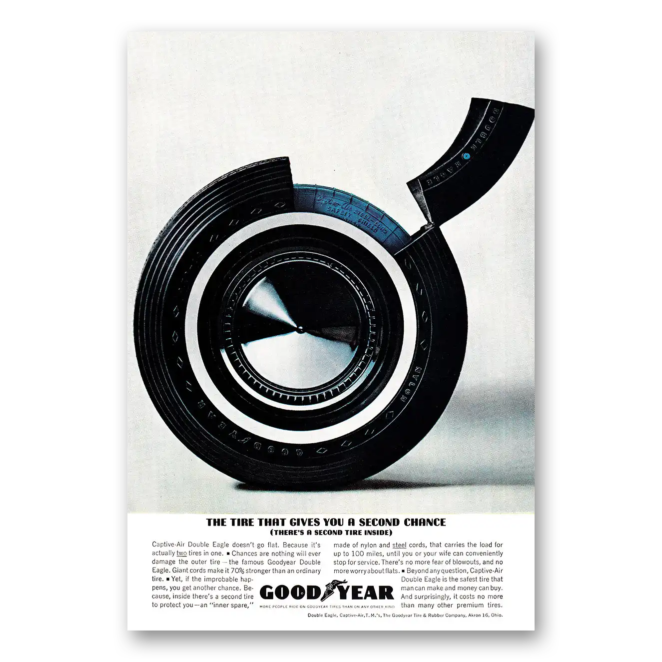 1962 Goodyear Tires Second Tire Inside Vintage Magazine Print Ad