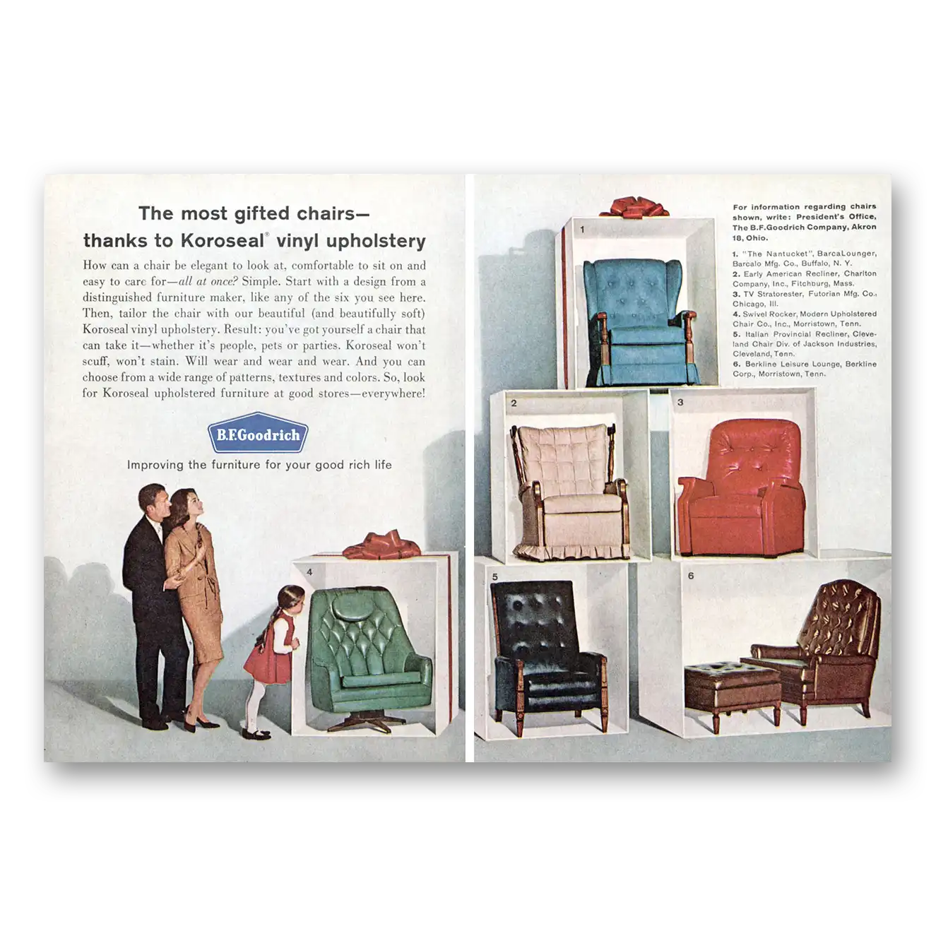 1962 B F Goodrich Most Gifted Chairs Koroseal Vintage Magazine Print Ad