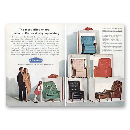 1962 B F Goodrich Most Gifted Chairs Koroseal Vintage Magazine Print Ad