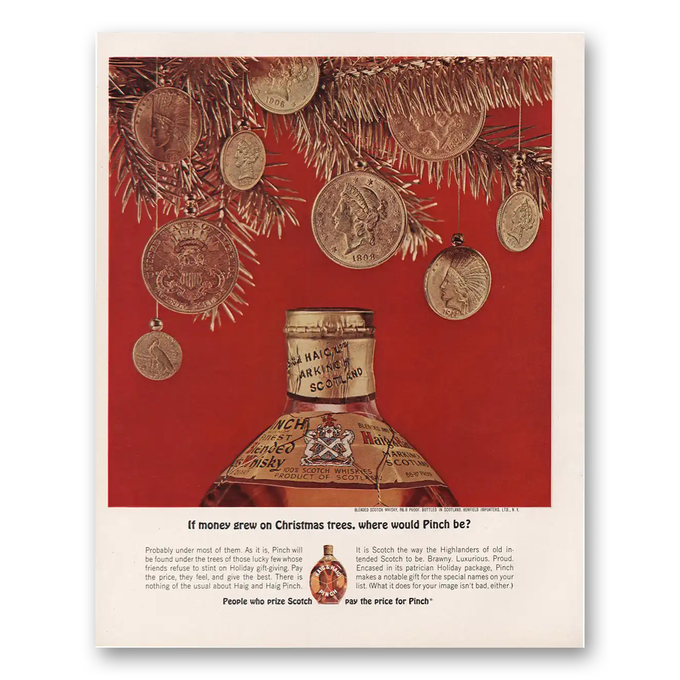 1962 Pinch Scotch If Money Grew On Christmas Trees Vintage Magazine Print Ad