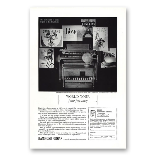 1962 Hammond Organ World Tour Four Feet Long Vintage Magazine Print Ad