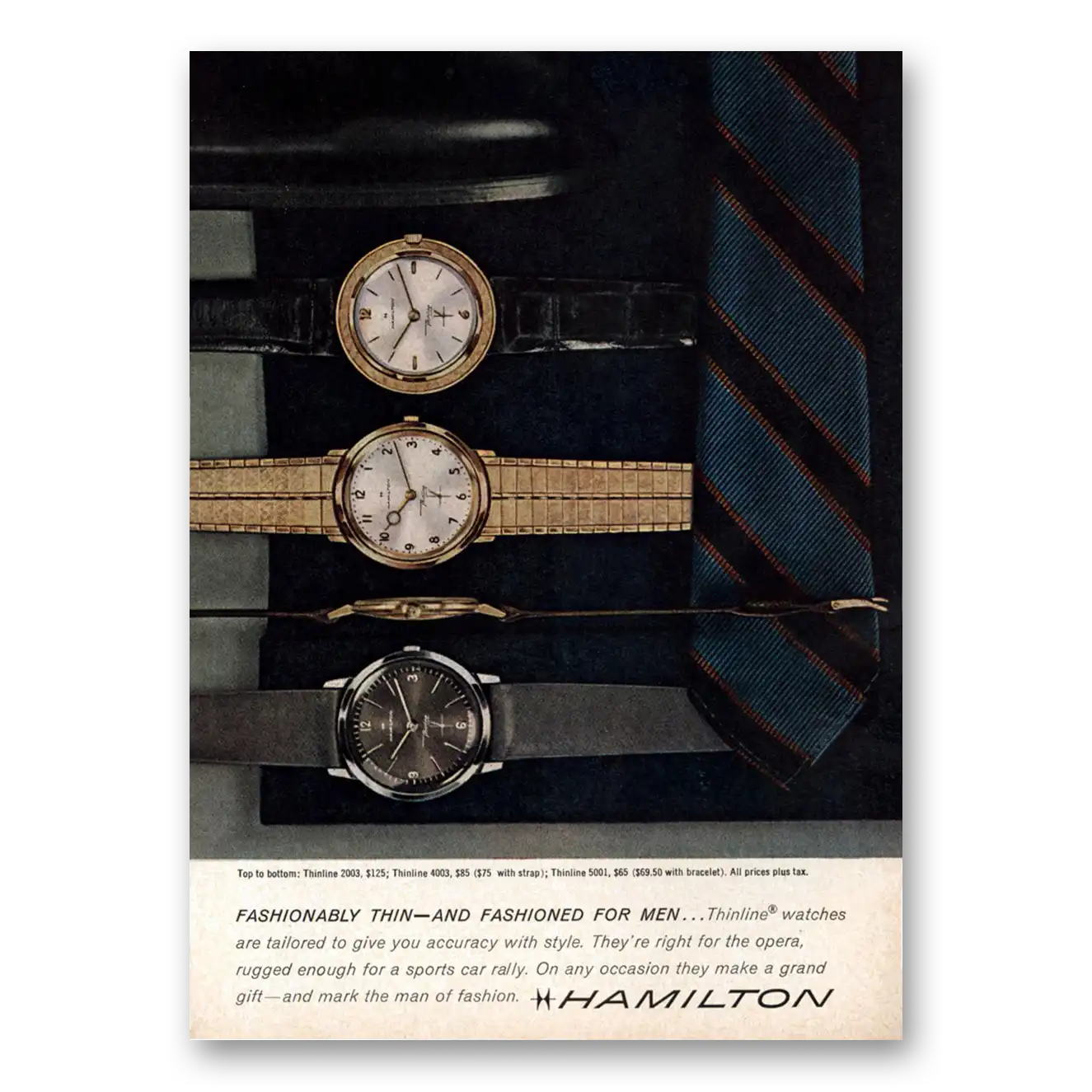 1962 Hamilton Watch Fashionably Thin Vintage Magazine Print Ad