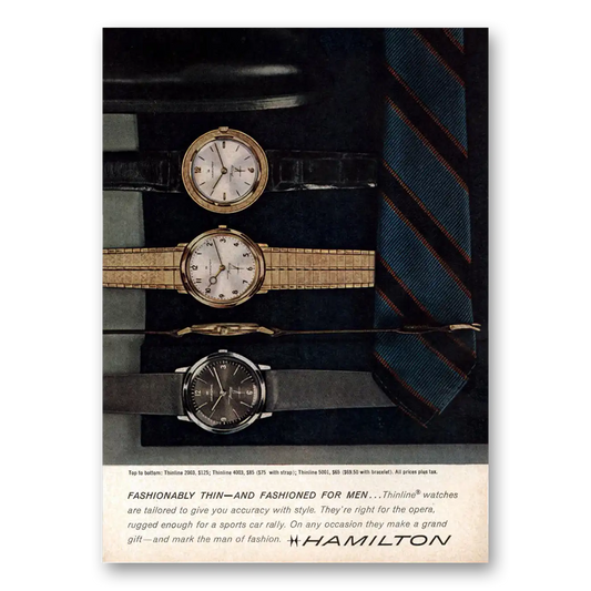 1962 Hamilton Watch Fashionably Thin Vintage Magazine Print Ad