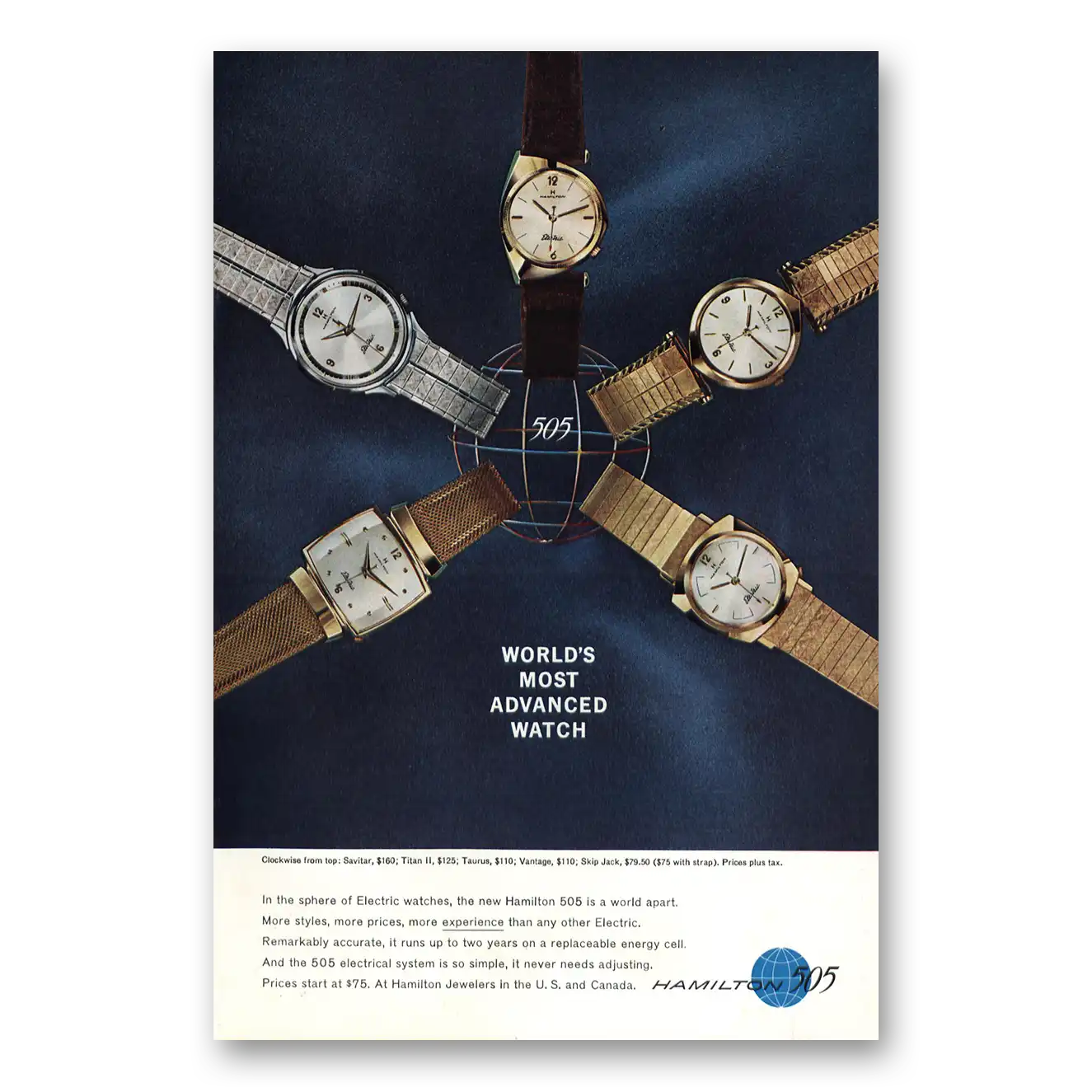 1962 Hamilton Watch 505 Most Advanced Watch Vintage Magazine Print Ad