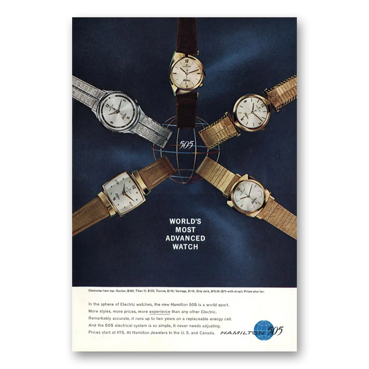 1962 Hamilton Watch 505 Most Advanced Watch Vintage Magazine Print Ad