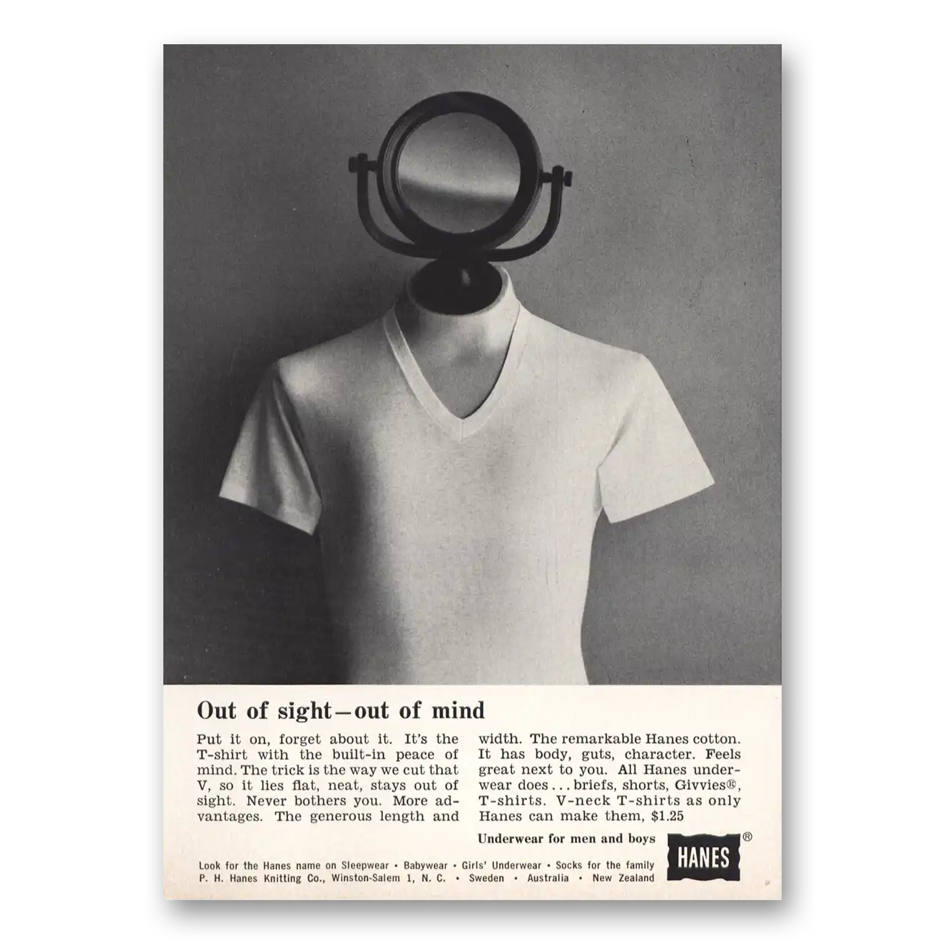 1962 Hanes Undergarments Out of Sight Out of Mind Vintage Magazine Print Ad