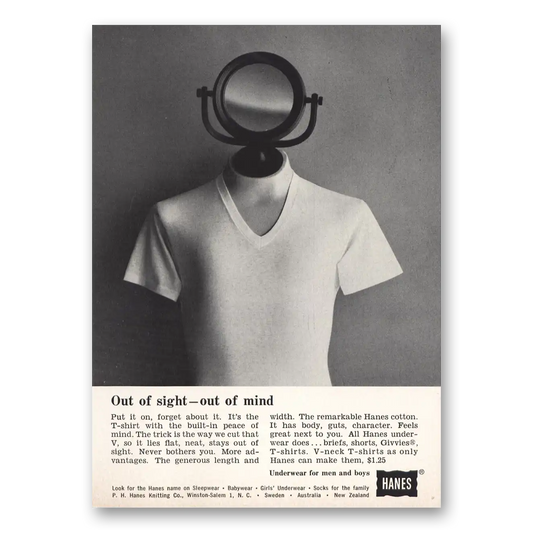 1962 Hanes Undergarments Out of Sight Out of Mind Vintage Magazine Print Ad