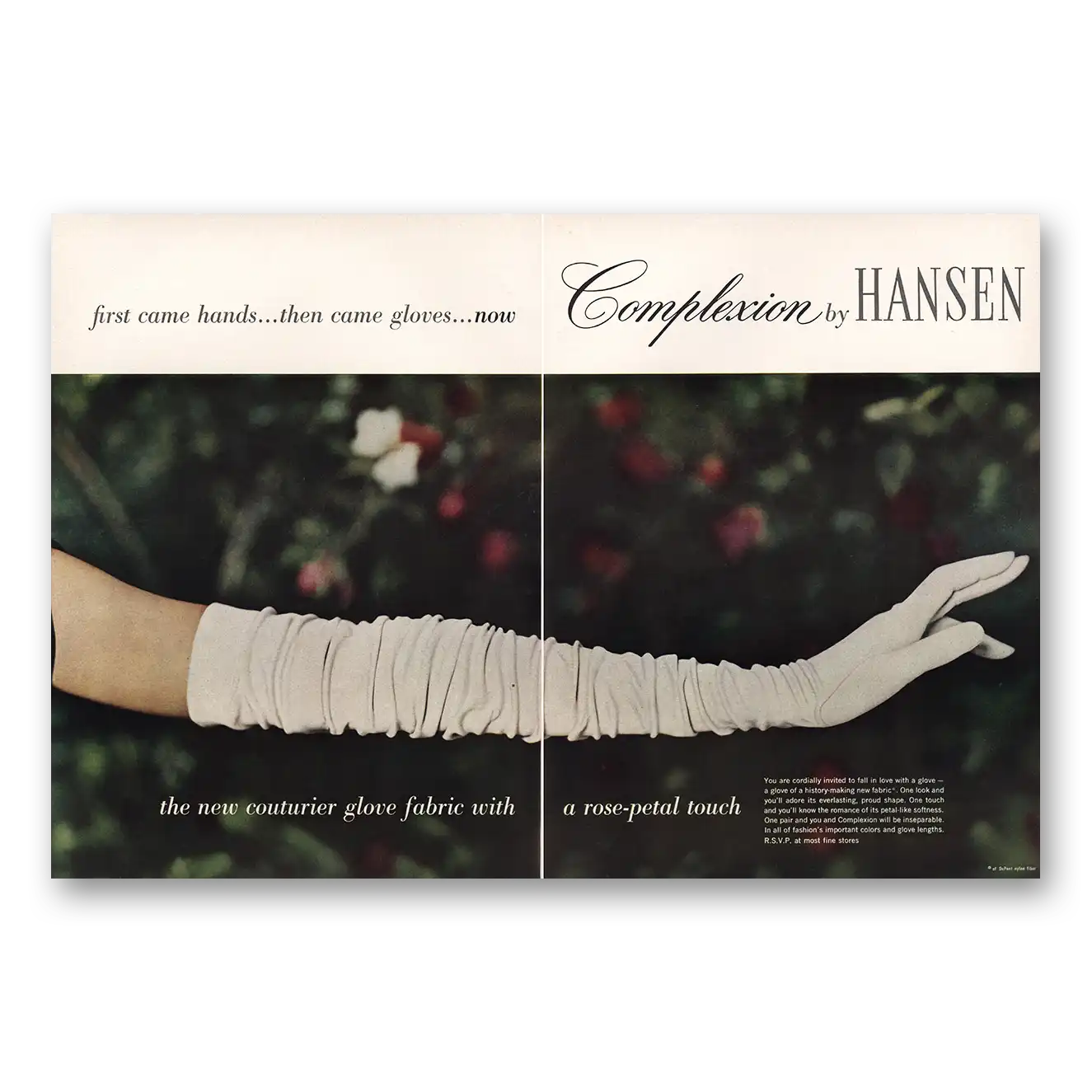 1962 Hansen Complexion Gloves First Came Hands Then Came Gloves Vintage Magazine Print Ad